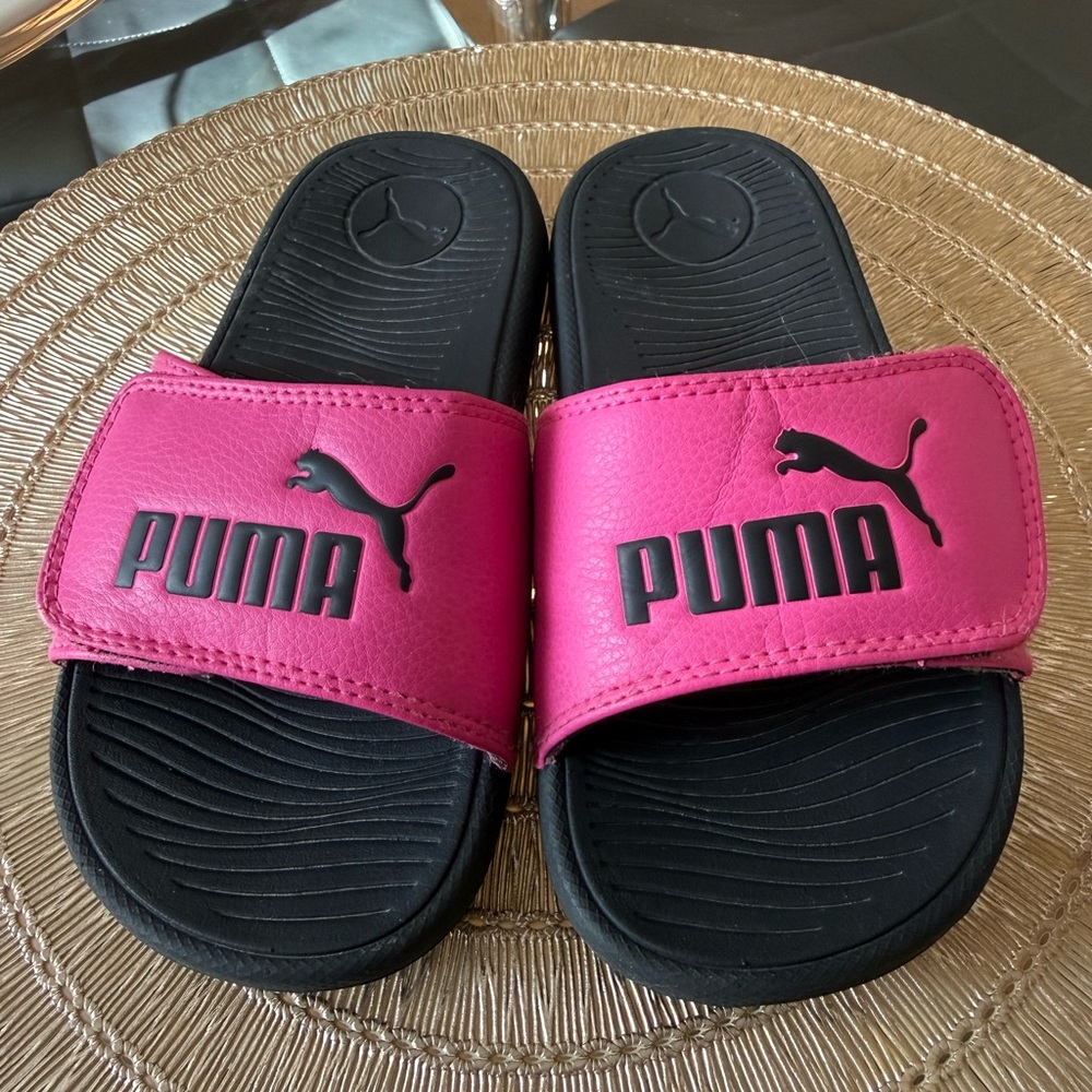 Puma Kids Black and Pink Slide Sandals